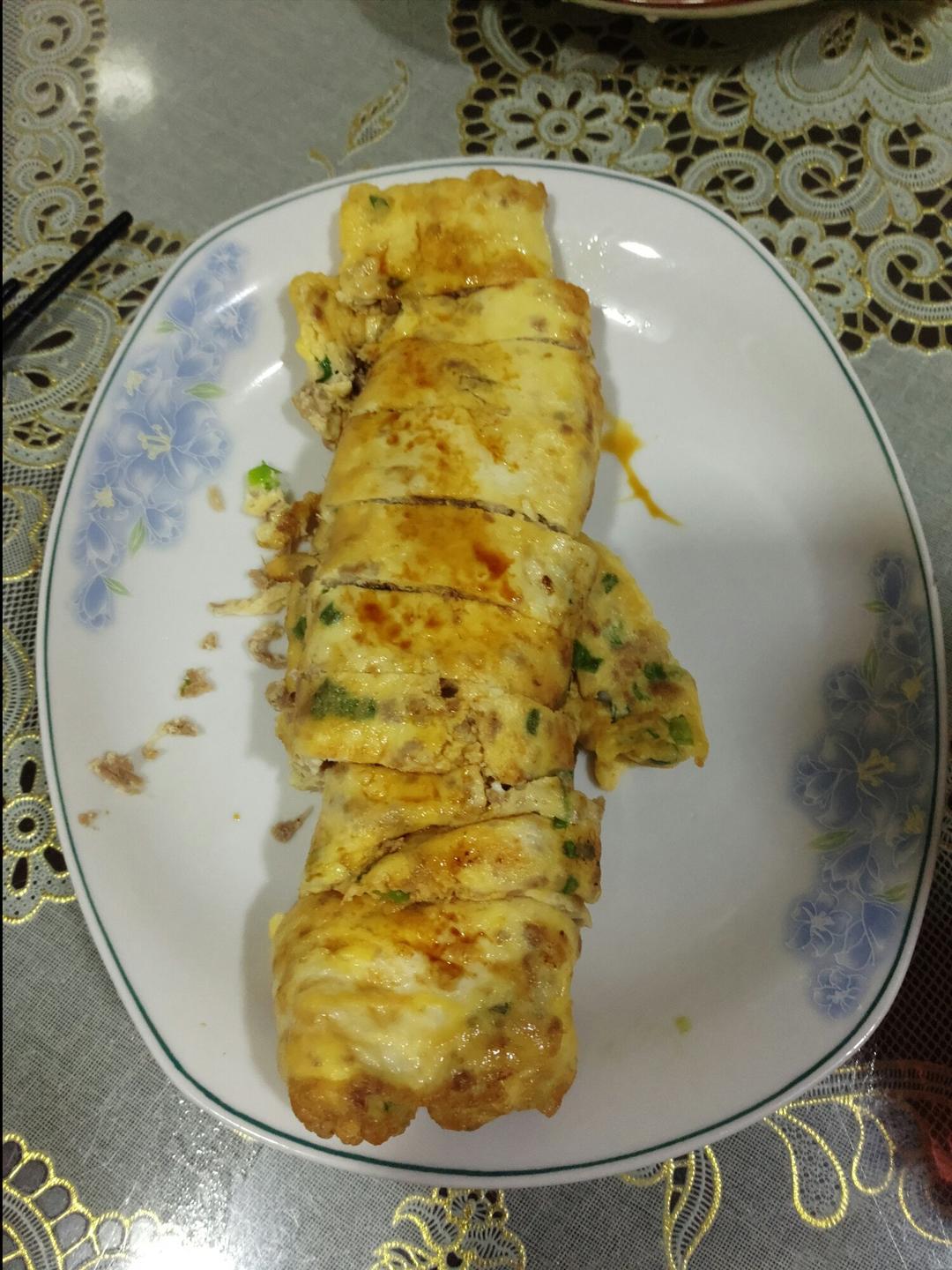 肉碎葱花煎蛋饼
