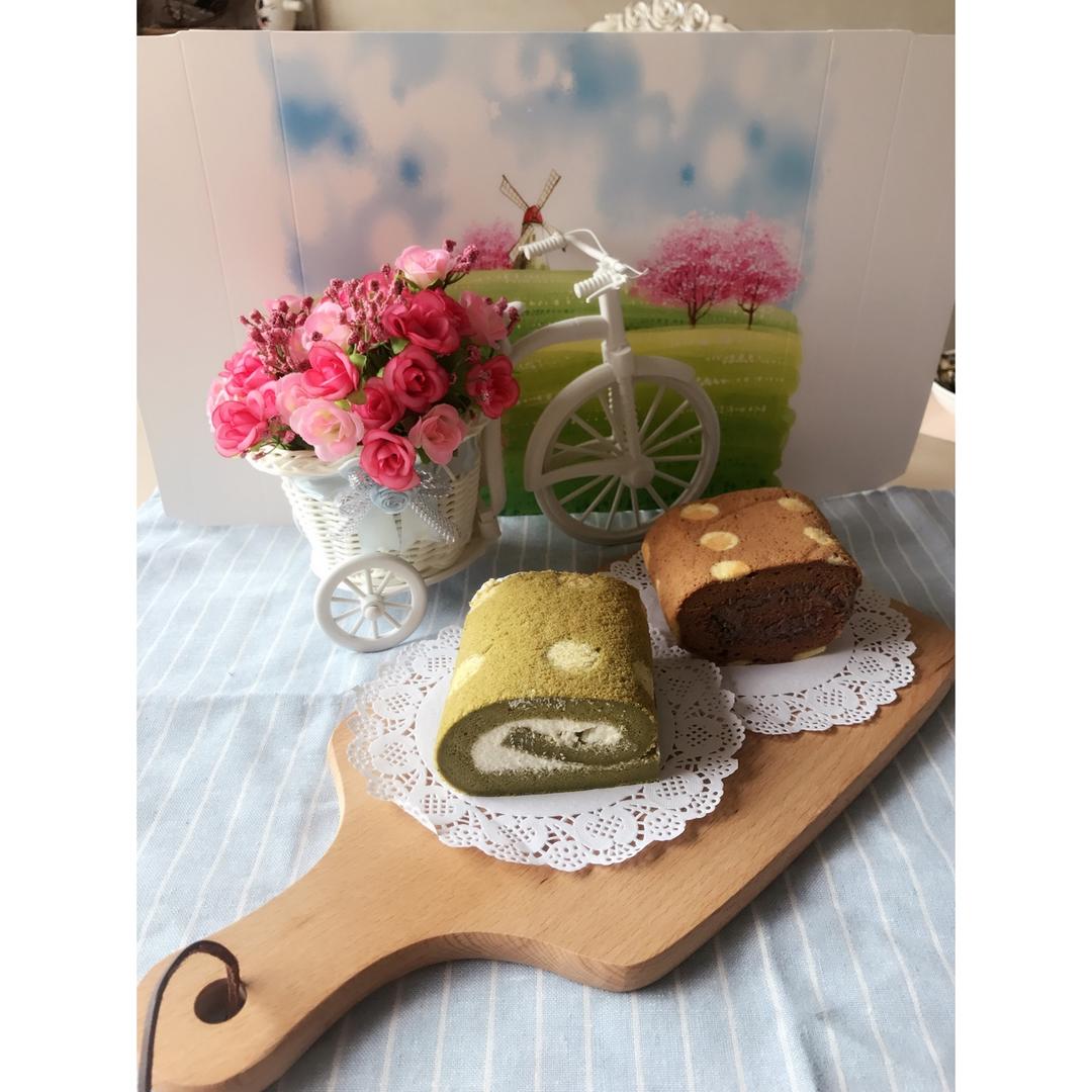 抹茶波点（条纹）蛋糕卷