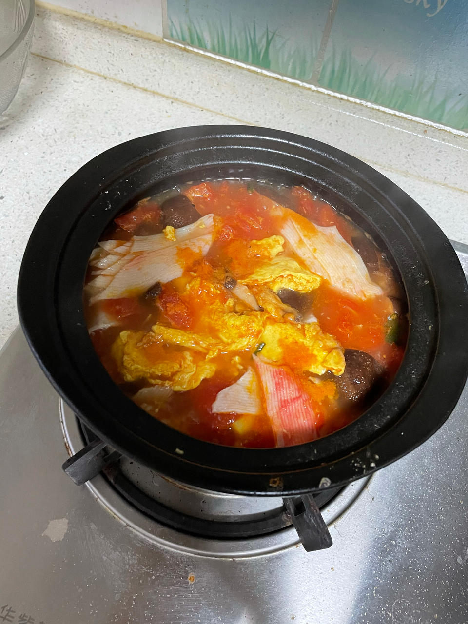 番茄鸡蛋虾干香菇汤