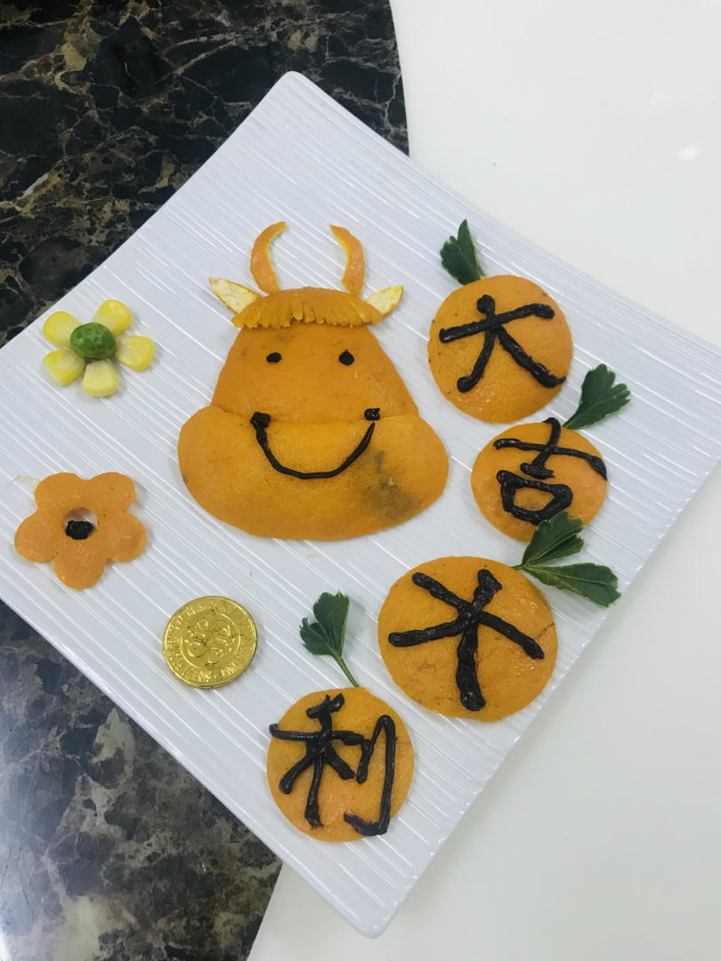 牛年大吉大利餐盘画