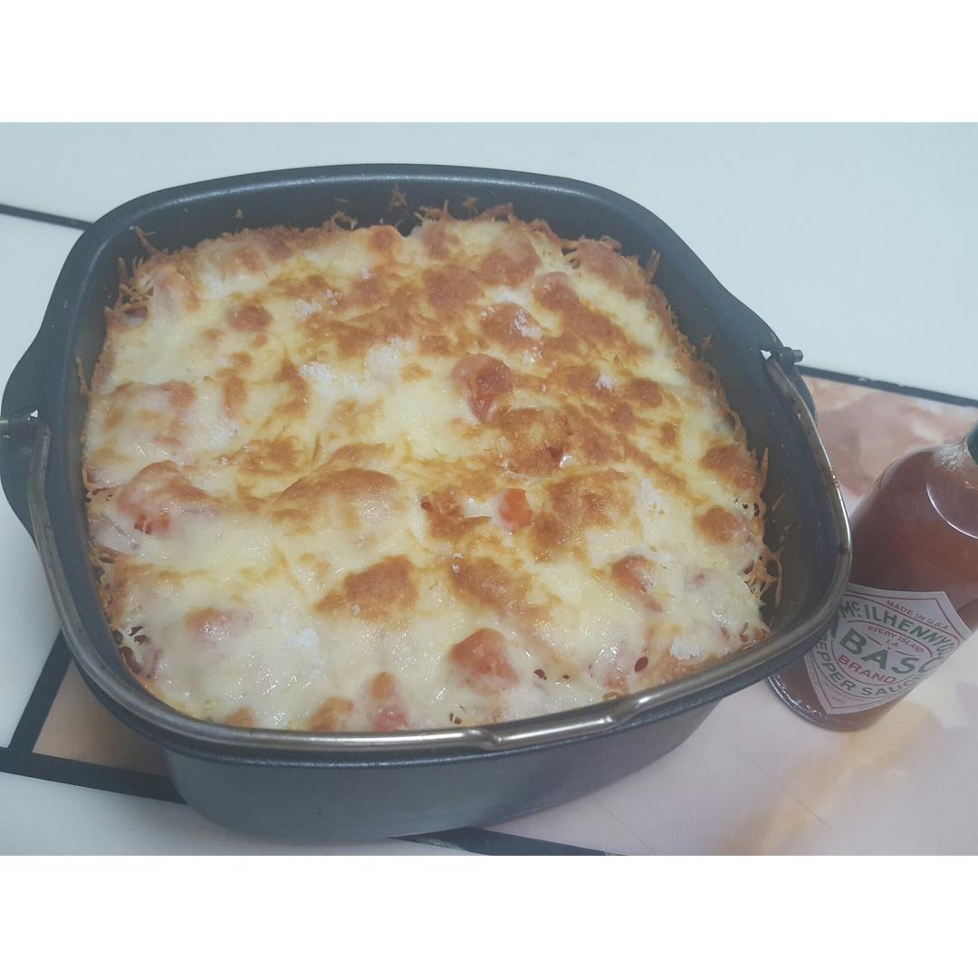 空气炸锅版番茄猪肉培根芝士焗饭