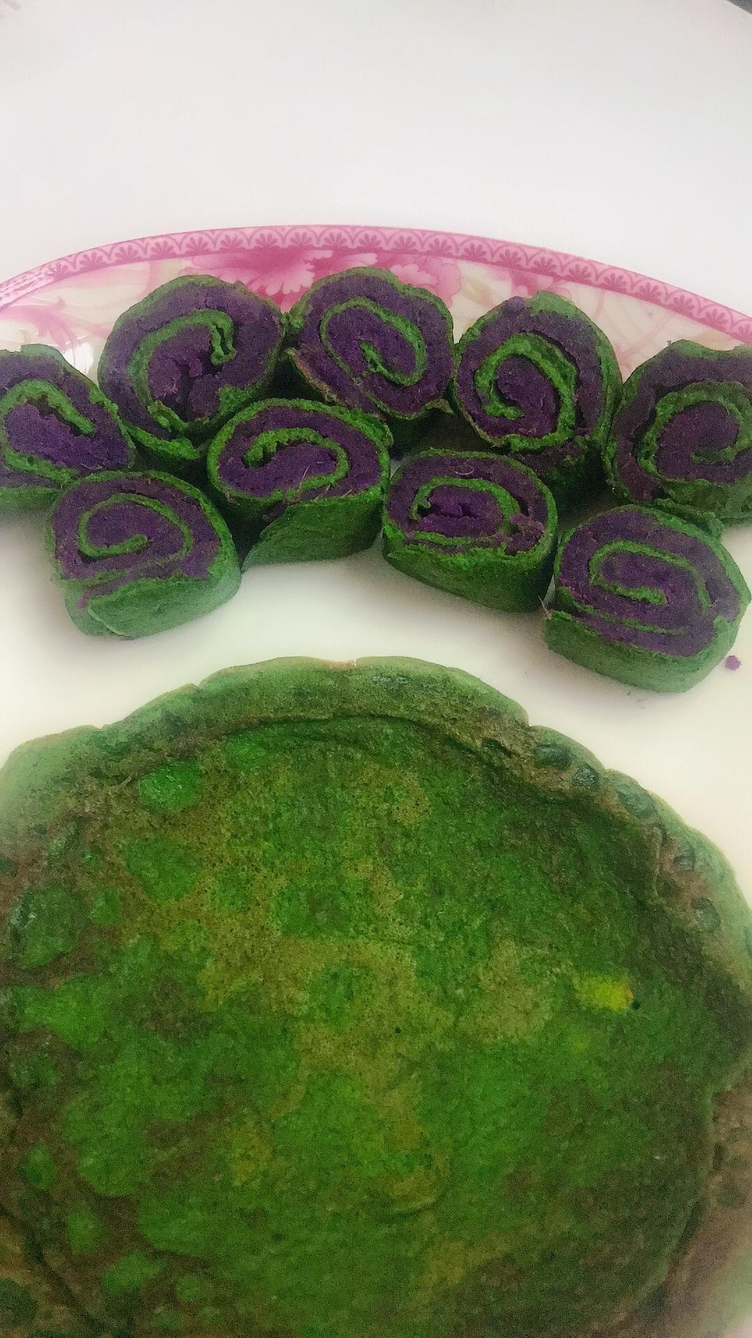 菠菜紫薯卷,饼的做法