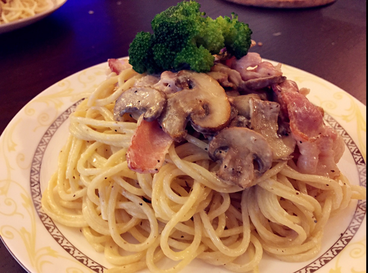 白汁蘑菇培根意粉