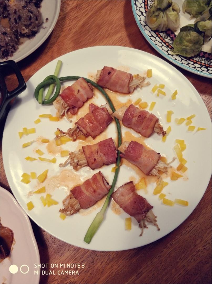 山药金针菇培根卷