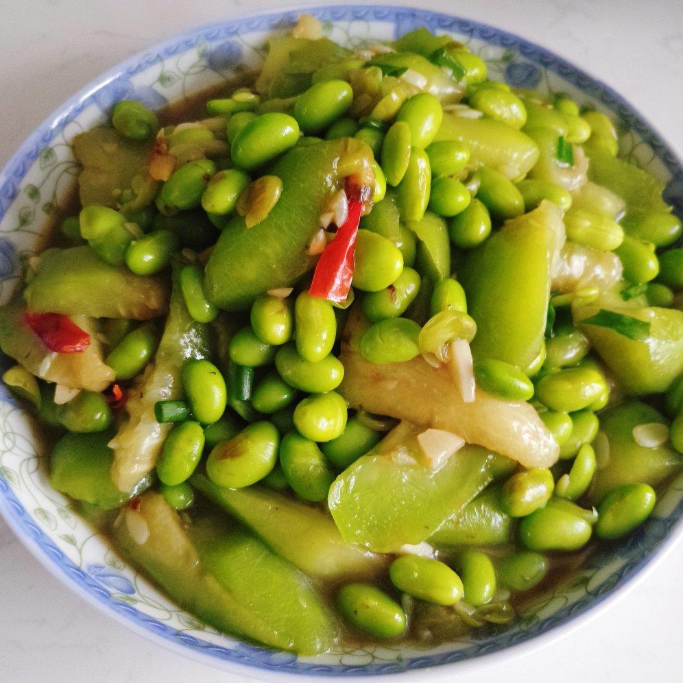 江南春天之丝瓜炒毛豆
