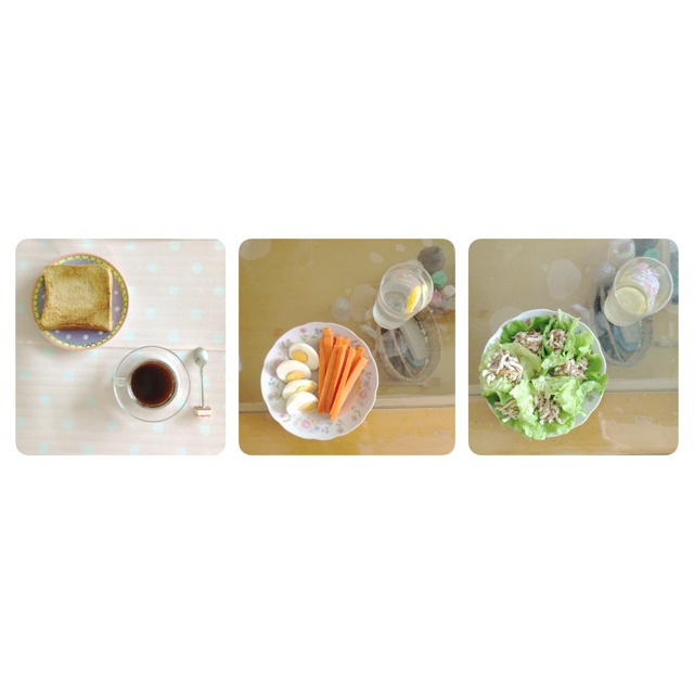 13天减肥法のDay6：咖啡面包+胡萝卜鸡蛋+半只鸡生菜沙拉