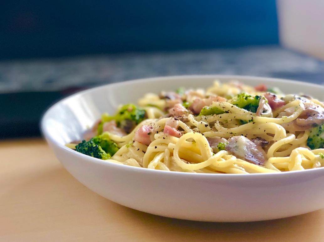 奶油蘑菇培根意面