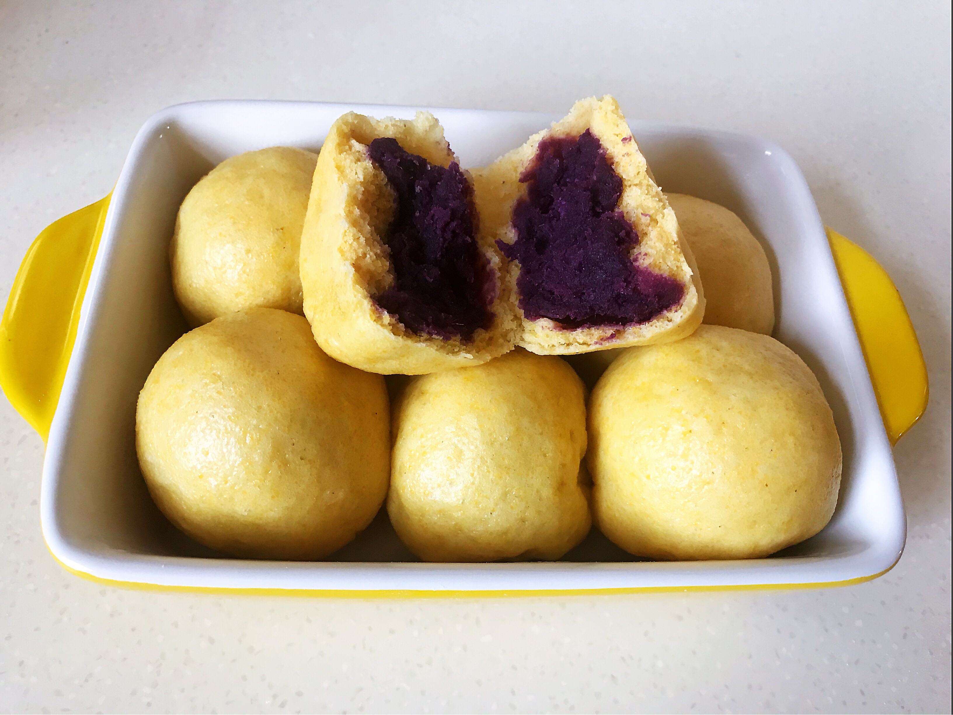 玉米面紫薯包～低卡无油（一次发酵 不用炒馅）的做法