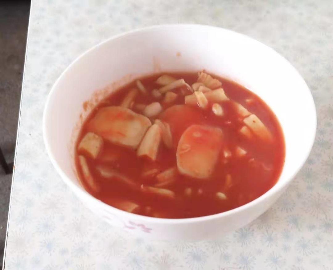 番茄蘑菇烧年糕（无油素食）的做法