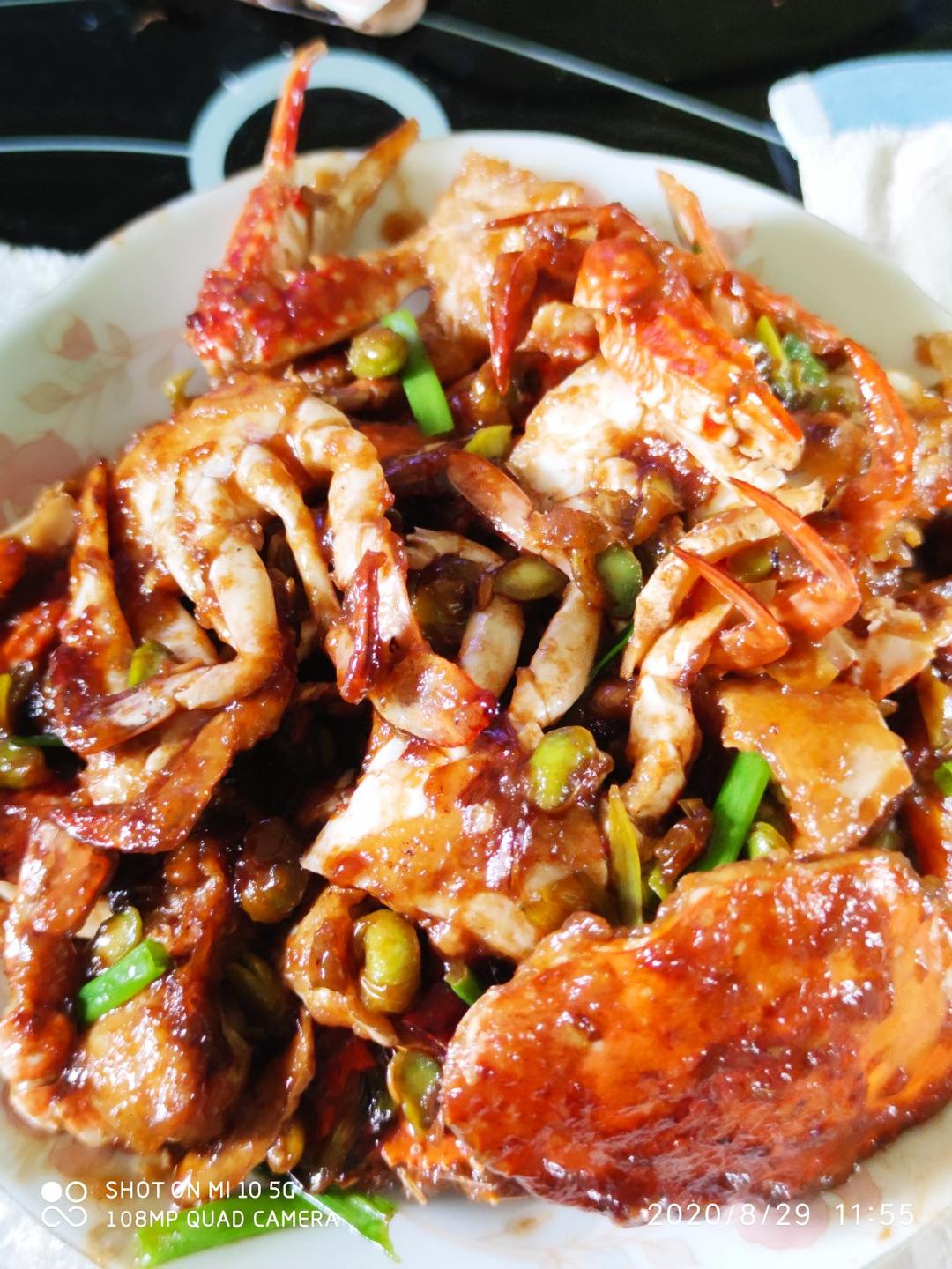 梭子蟹炒毛豆