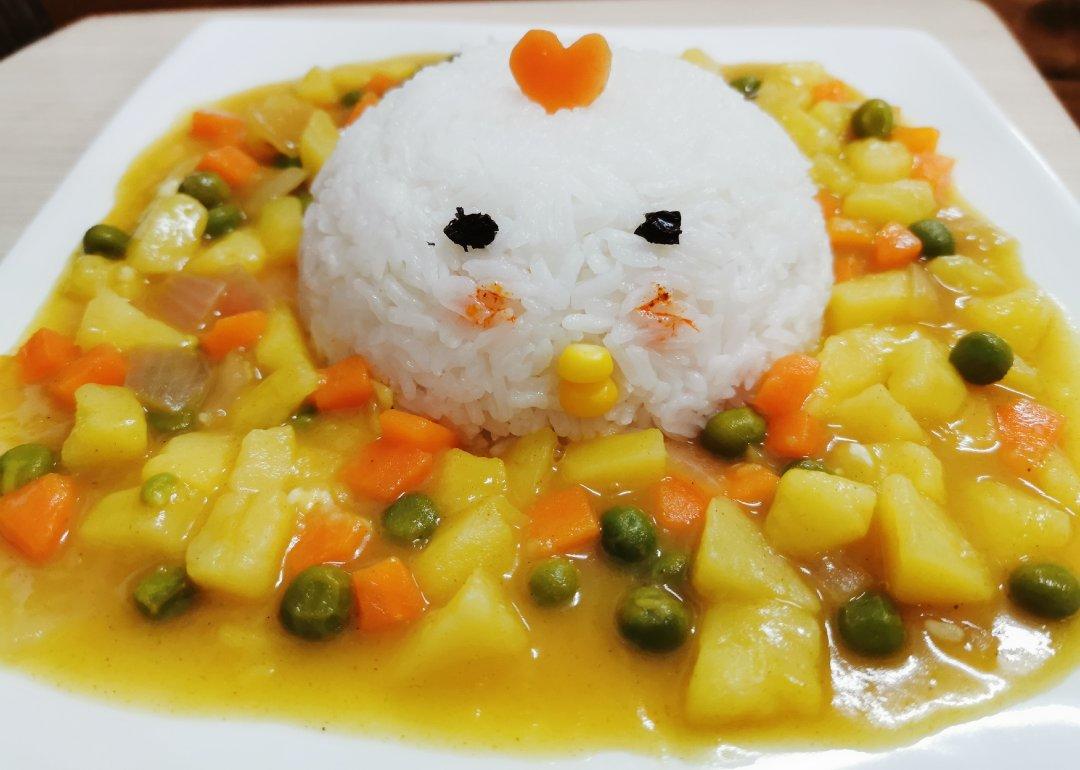 人见人爱花见花开🐤         三只小鸡日式咖喱饭