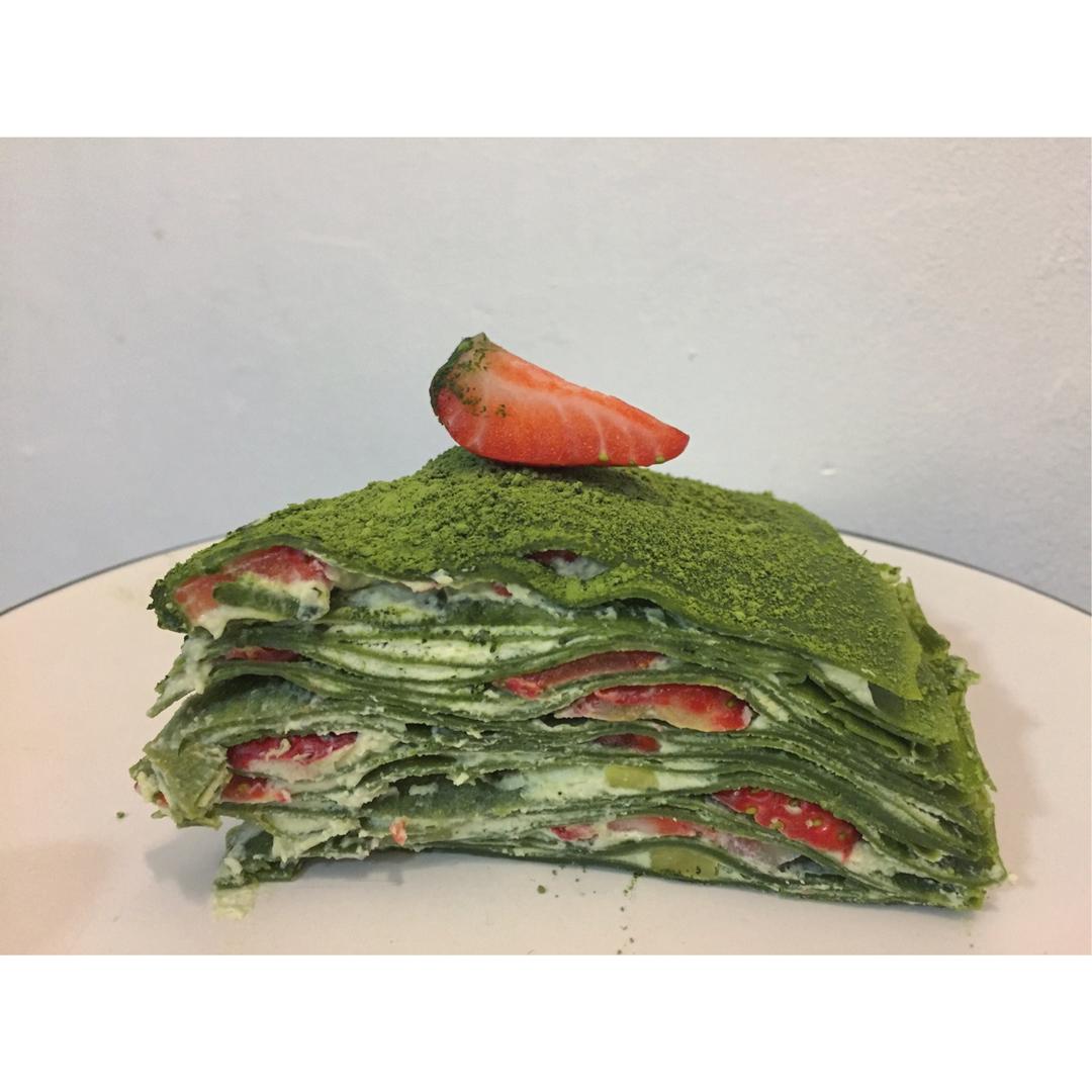 抹茶草莓千层蛋糕（可丽饼）mille crepe cake