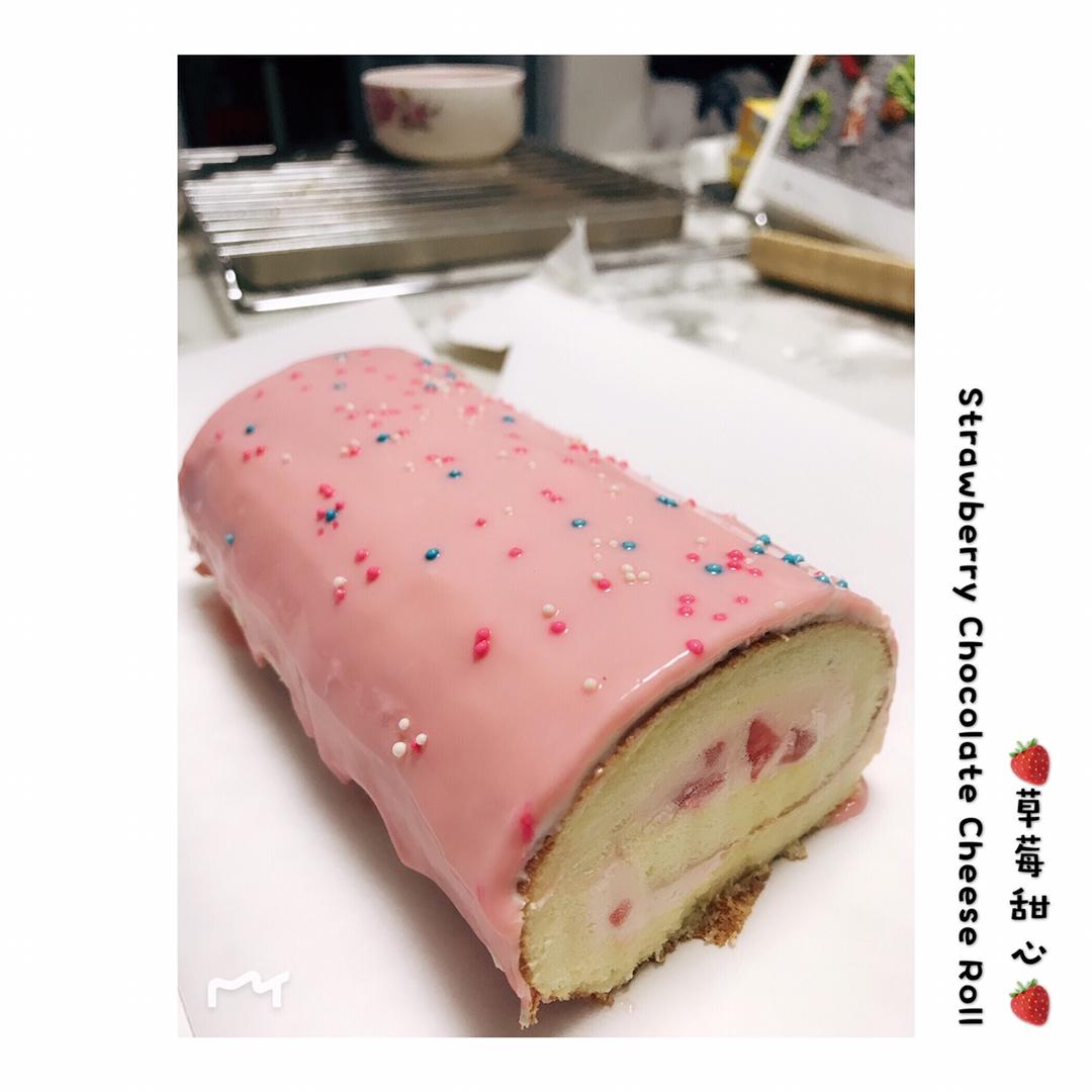 【视频】粉色甜心～草莓巧克力芝士卷
