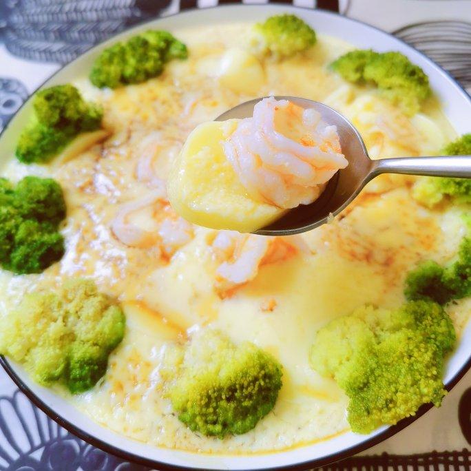 西兰花豆腐虾仁蒸水蛋——高蛋白健康餐（一起减肥吧）