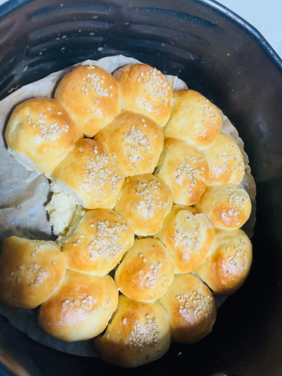 空气炸锅气泡面包！一次成功，不用揉面！