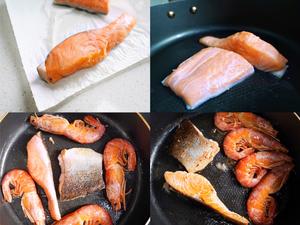 煎三文鱼红虾🦐配拉丝土豆泥的做法 步骤5