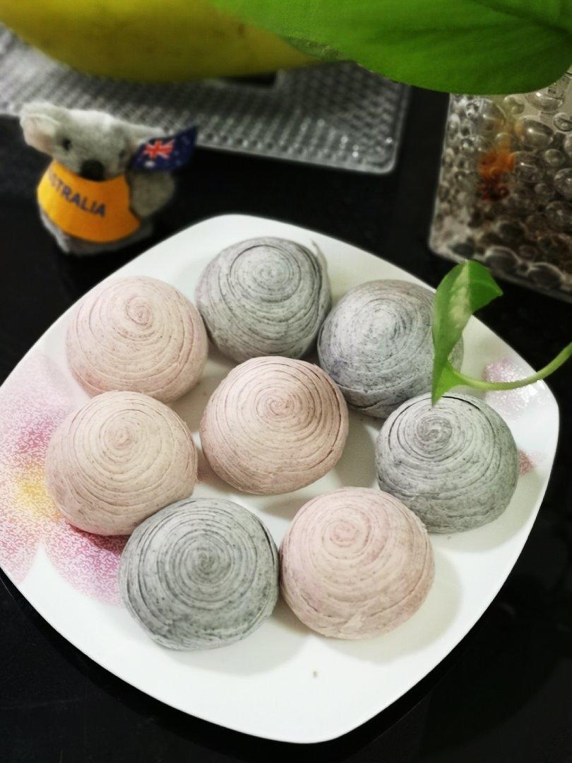 蛋黄酥~紫薯、抹茶、原味~花好月圆，中秋快乐~内附一次做六色蛋黄酥方法~