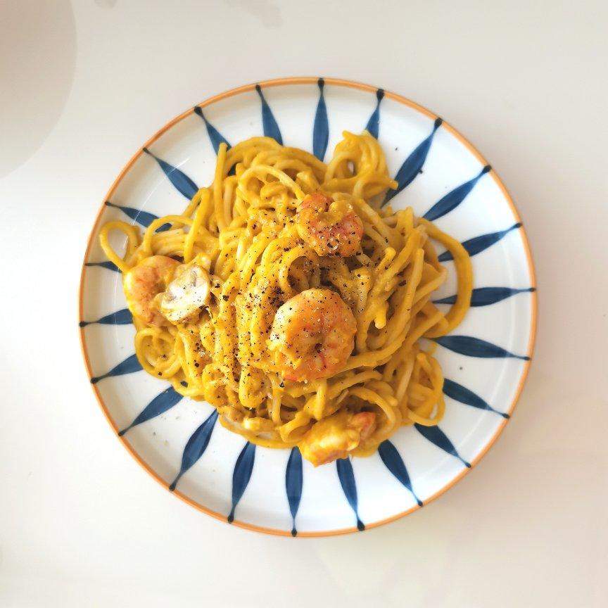 ⚠️低脂高蛋白🥚奶香浓香    🍝南瓜虾仁意面🍝