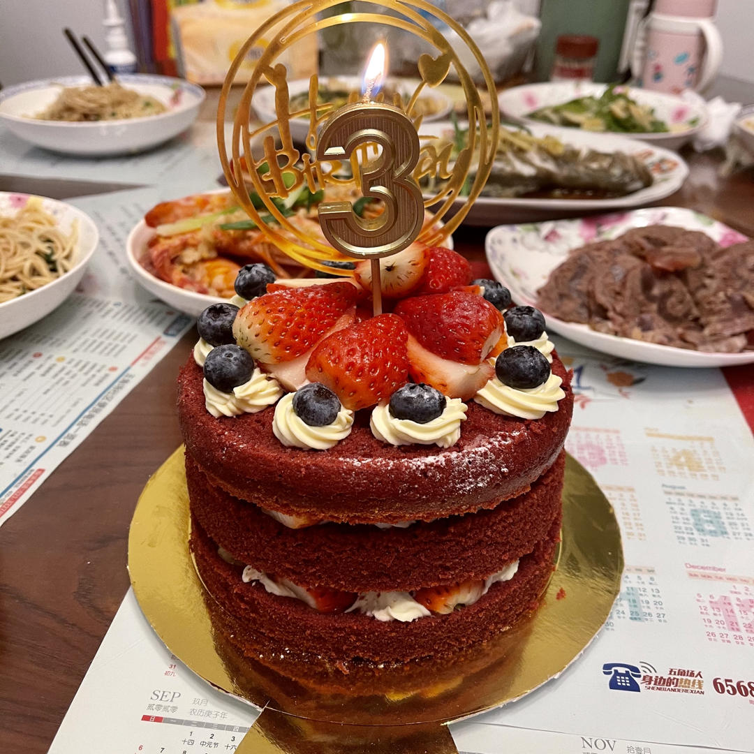 烘焙小白必做的第一个生日蛋糕（红丝绒裸蛋糕6寸）