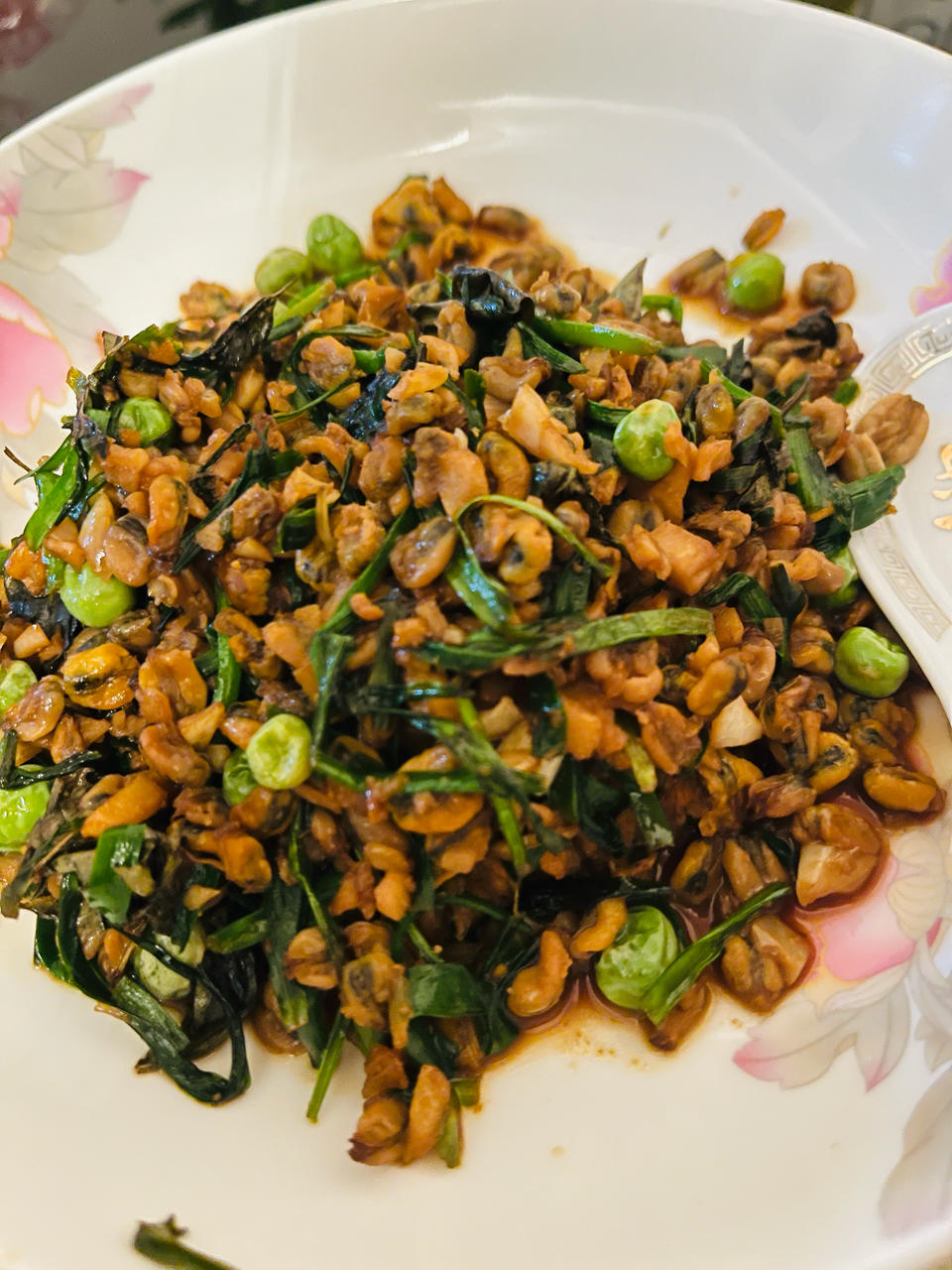 韭菜花炒薄壳米（潮汕人夏日的鲜美所在~~）