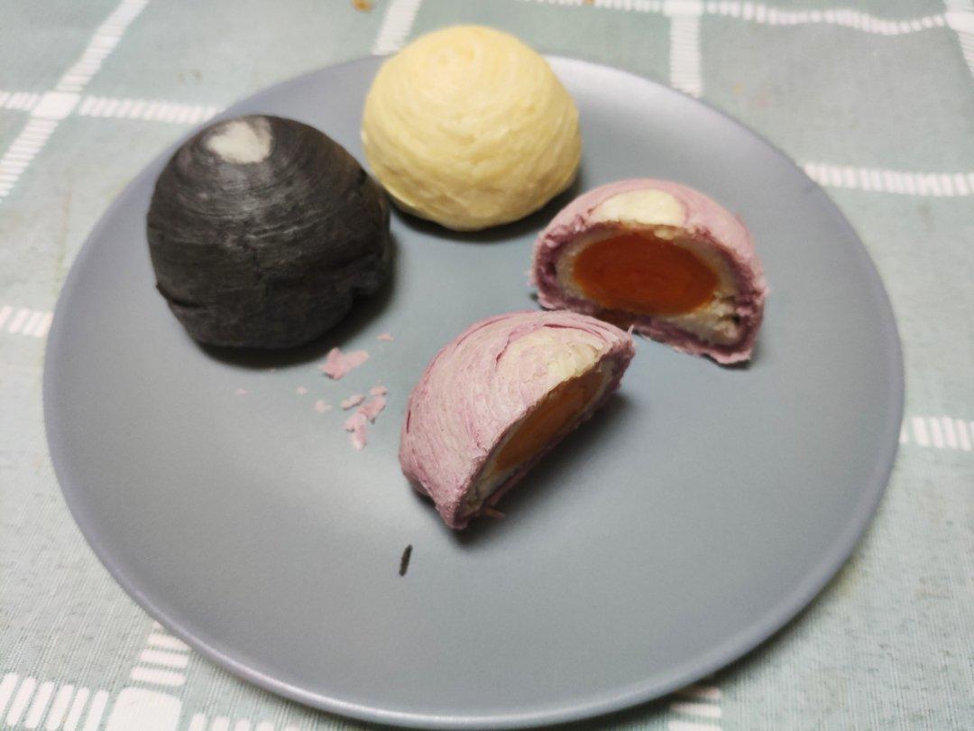 蛋黄酥~紫薯、抹茶、原味~花好月圆，中秋快乐~内附一次做六色蛋黄酥方法~