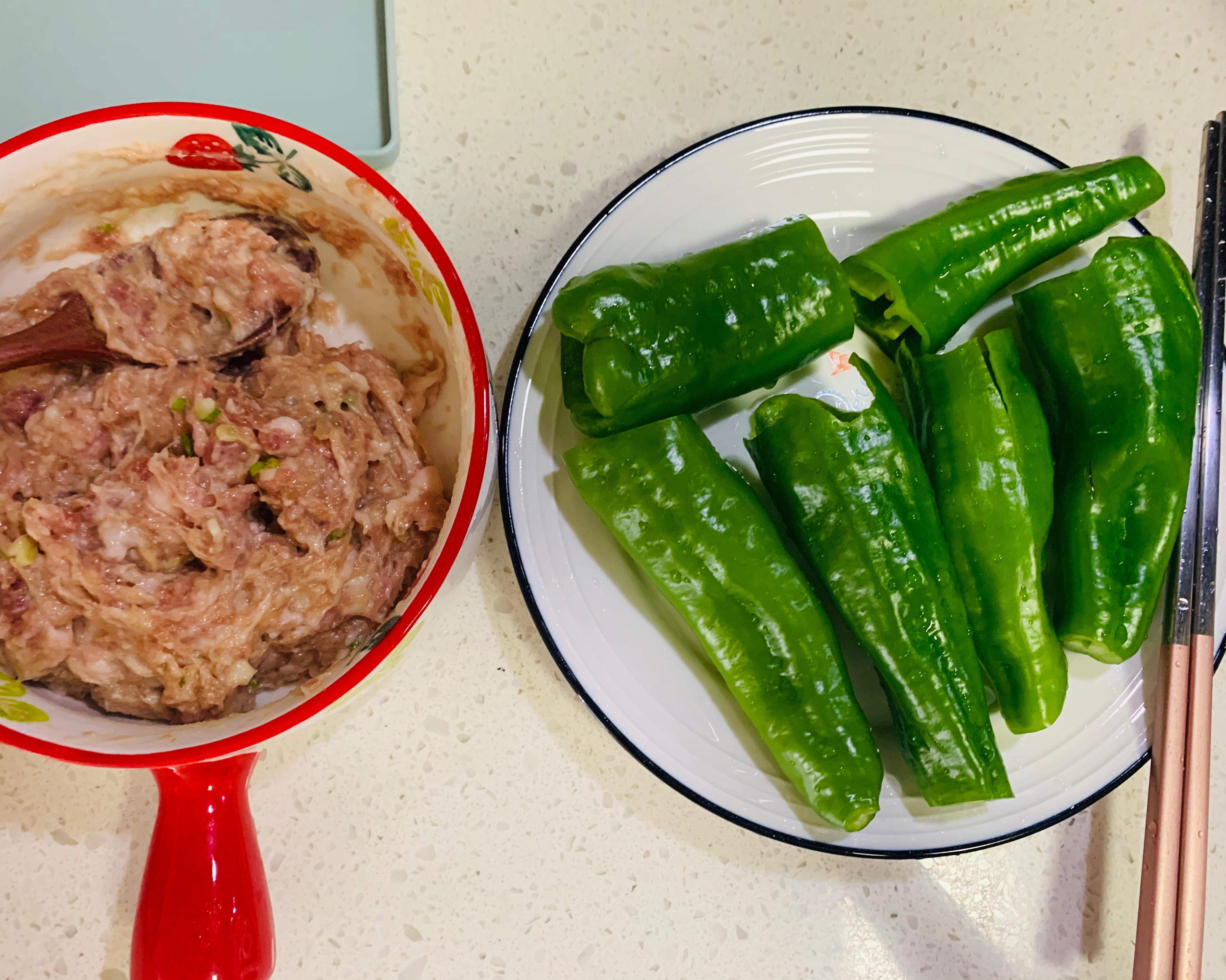 虎皮青椒酿肉肉的做法 步骤3