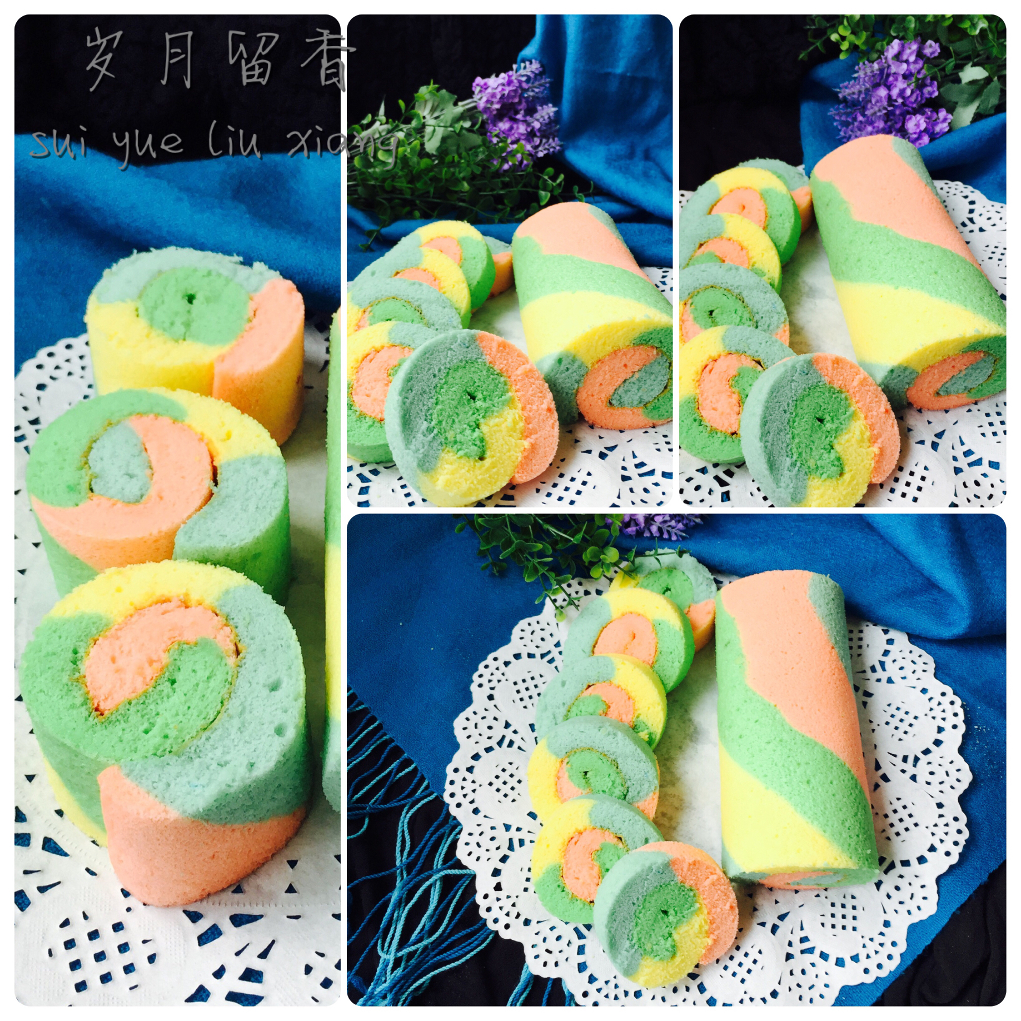 五彩斑斓的彩虹蛋糕卷   #皮黑森林#