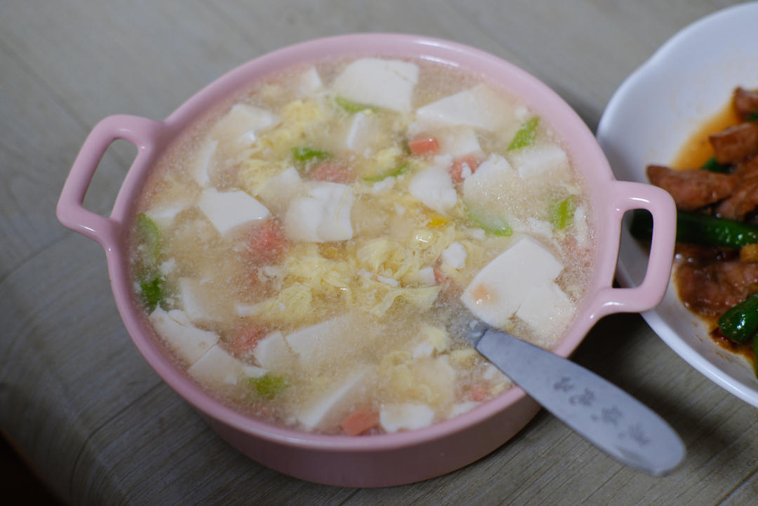 减脂餐｜鸡蛋火腿豆腐羹，清淡爽口‼️