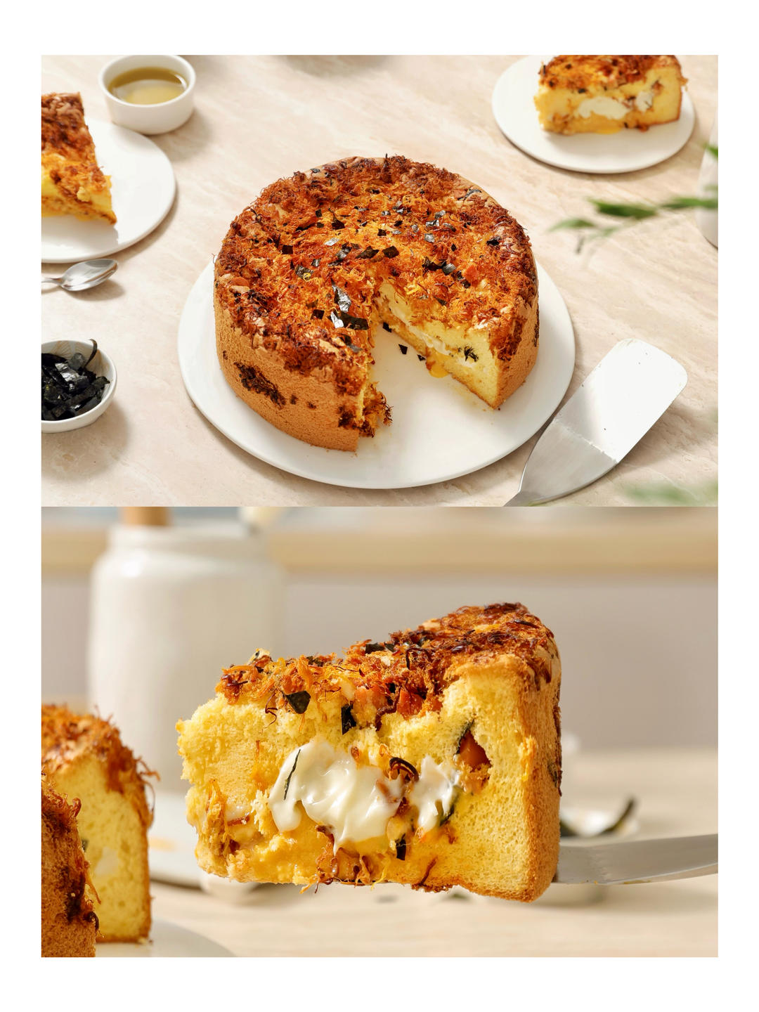 橄榄油爆浆肉松戚风蛋糕