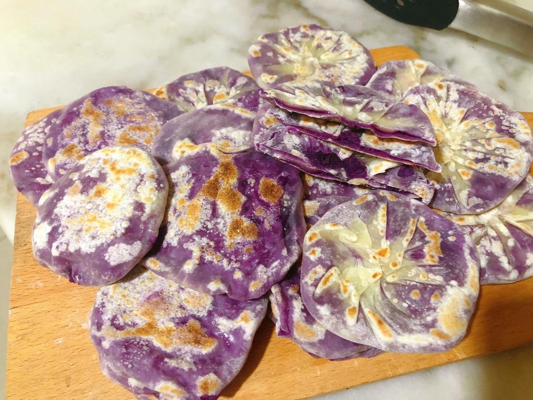 饺子皮紫薯饼  不用揉面发面  皮薄馅多无油低脂