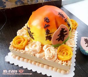 【寿桃蛋糕】——海绵蛋糕+芒果乳酪慕斯 长辈祝寿贺生辰的做法 步骤26