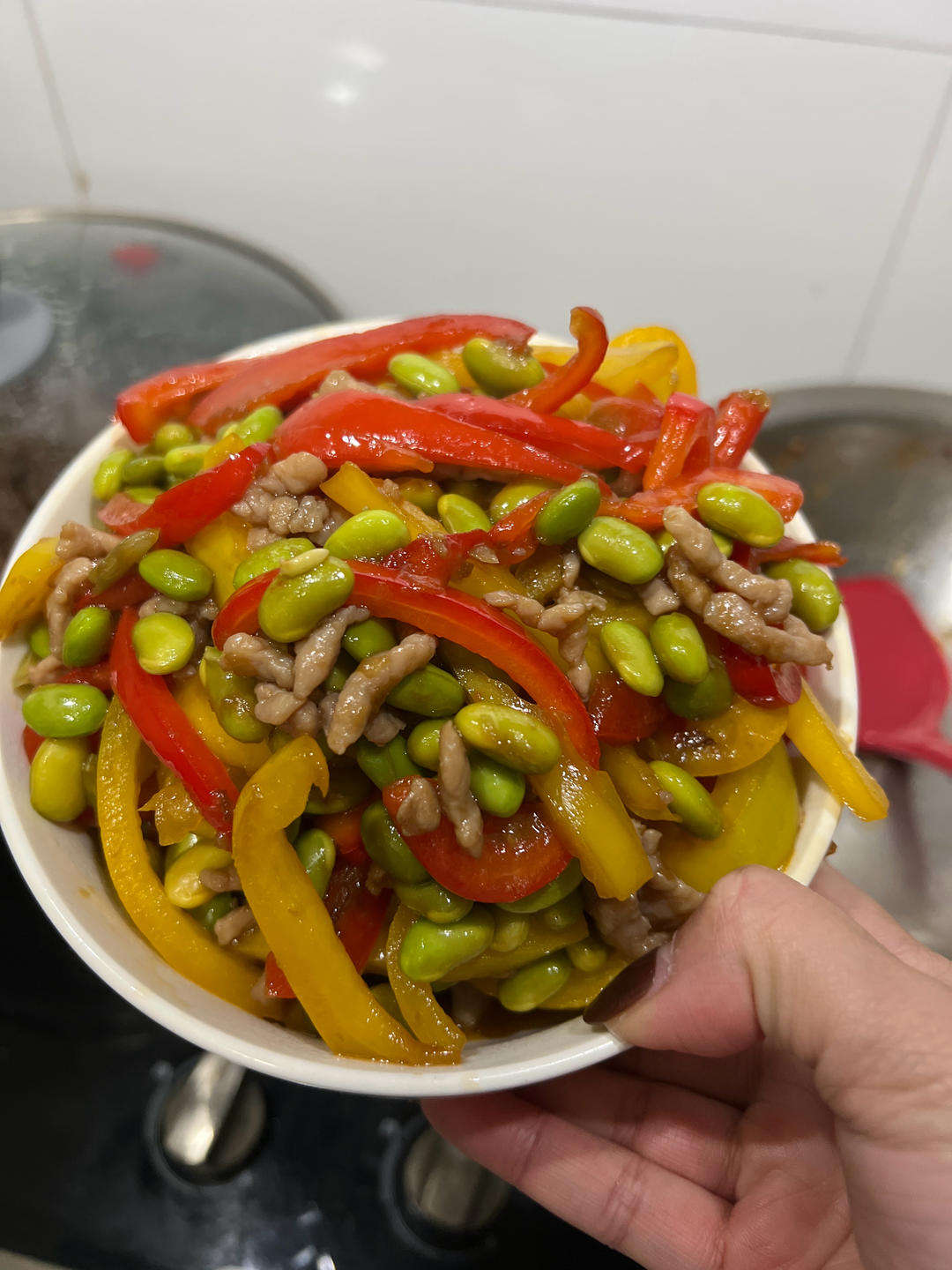 青椒毛豆炒肉丝