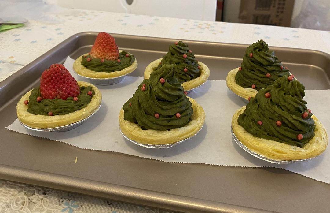 🎄圣诞限定｜绝不翻车的✅抹茶芋泥圣诞树挞