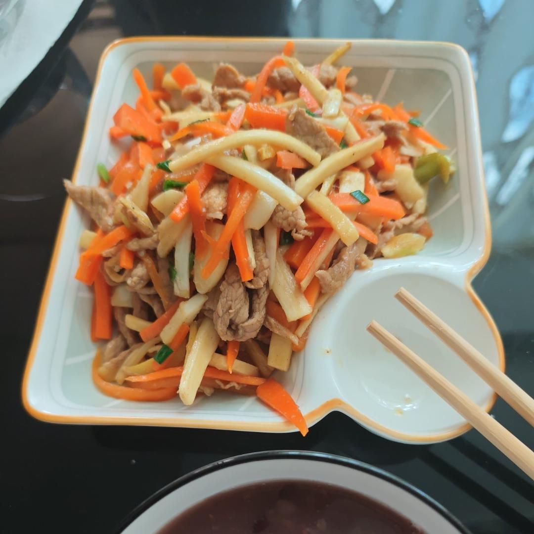 ♨️家常菜.茭白炒肉丝.马克西姆不粘锅
