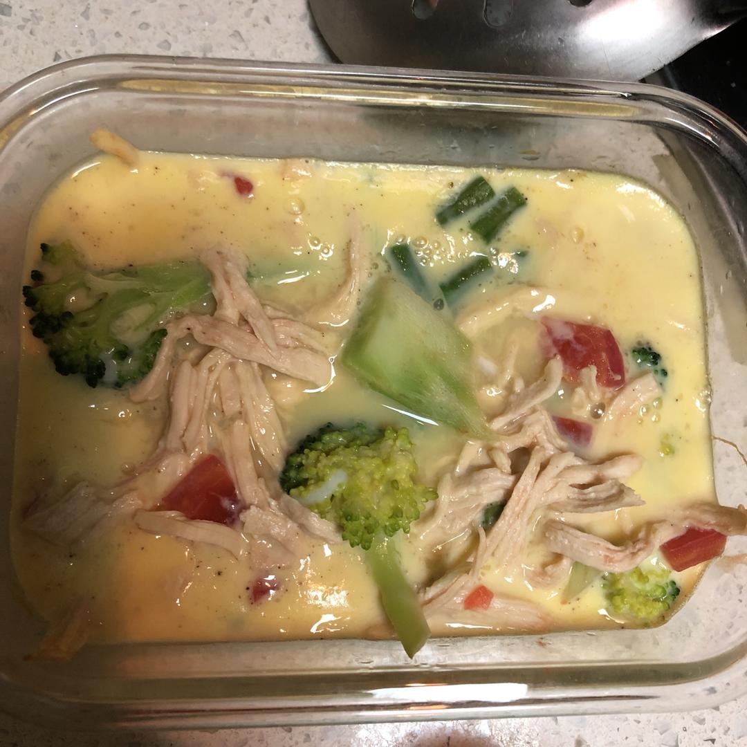 #28天减脂餐#超低卡西兰花鸡胸肉鸡蛋羹+素菜