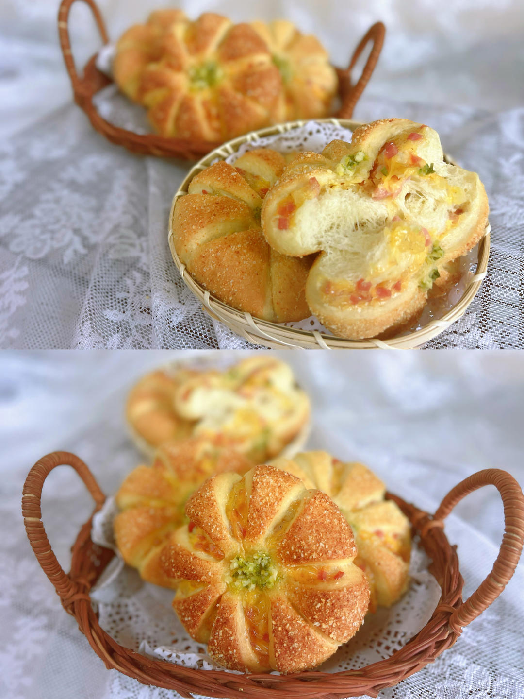 『美味咸香』椒盐土豆香肠花花包