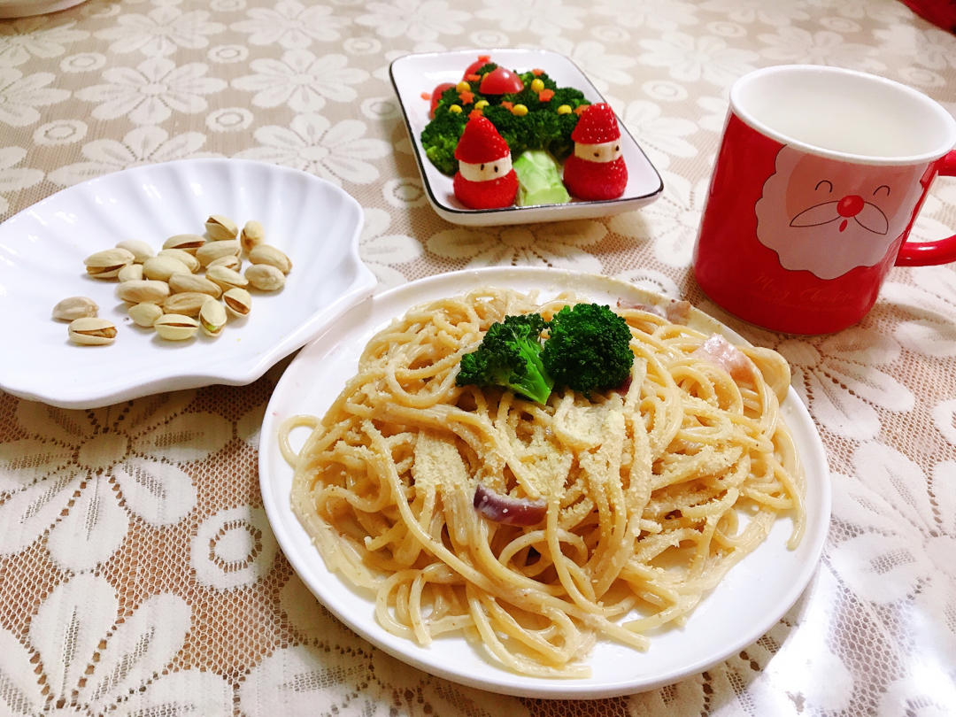 牛奶培根蘑菇意面（牛奶代替了奶油）