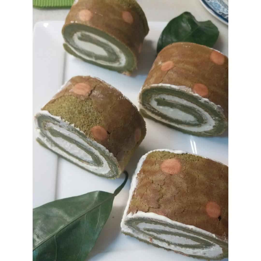 抹茶波点（条纹）蛋糕卷
