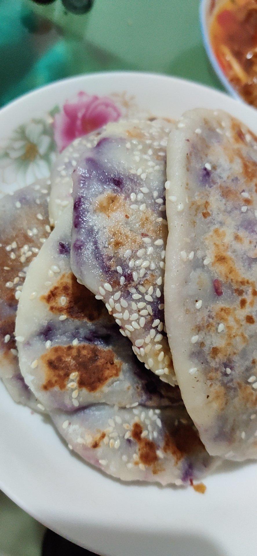 奶香山药紫薯饼