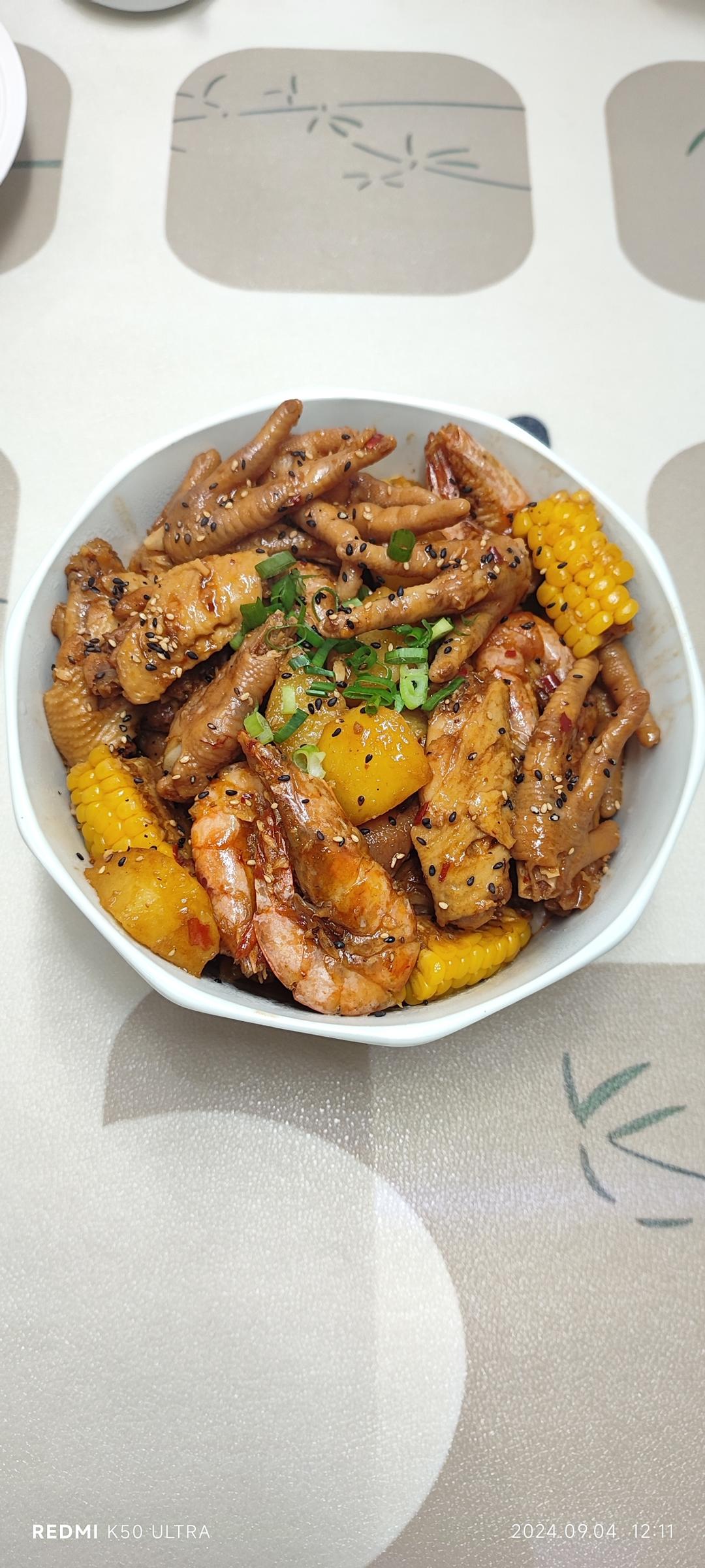 大虾鸡爪煲