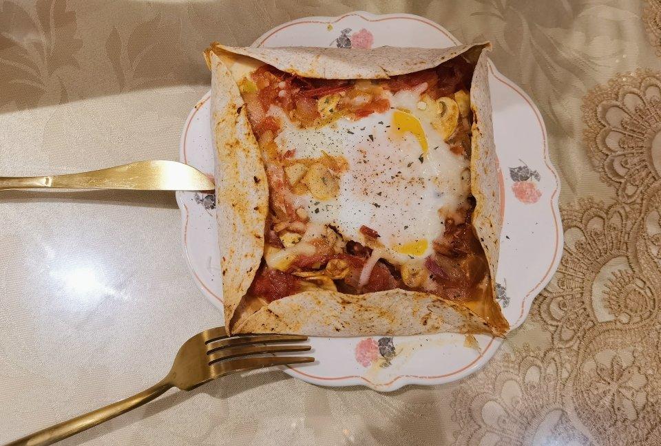 网红全麦口蘑培根烤蛋饼&辣鸡泡菜芝士焗蛋饼【健康一手握】