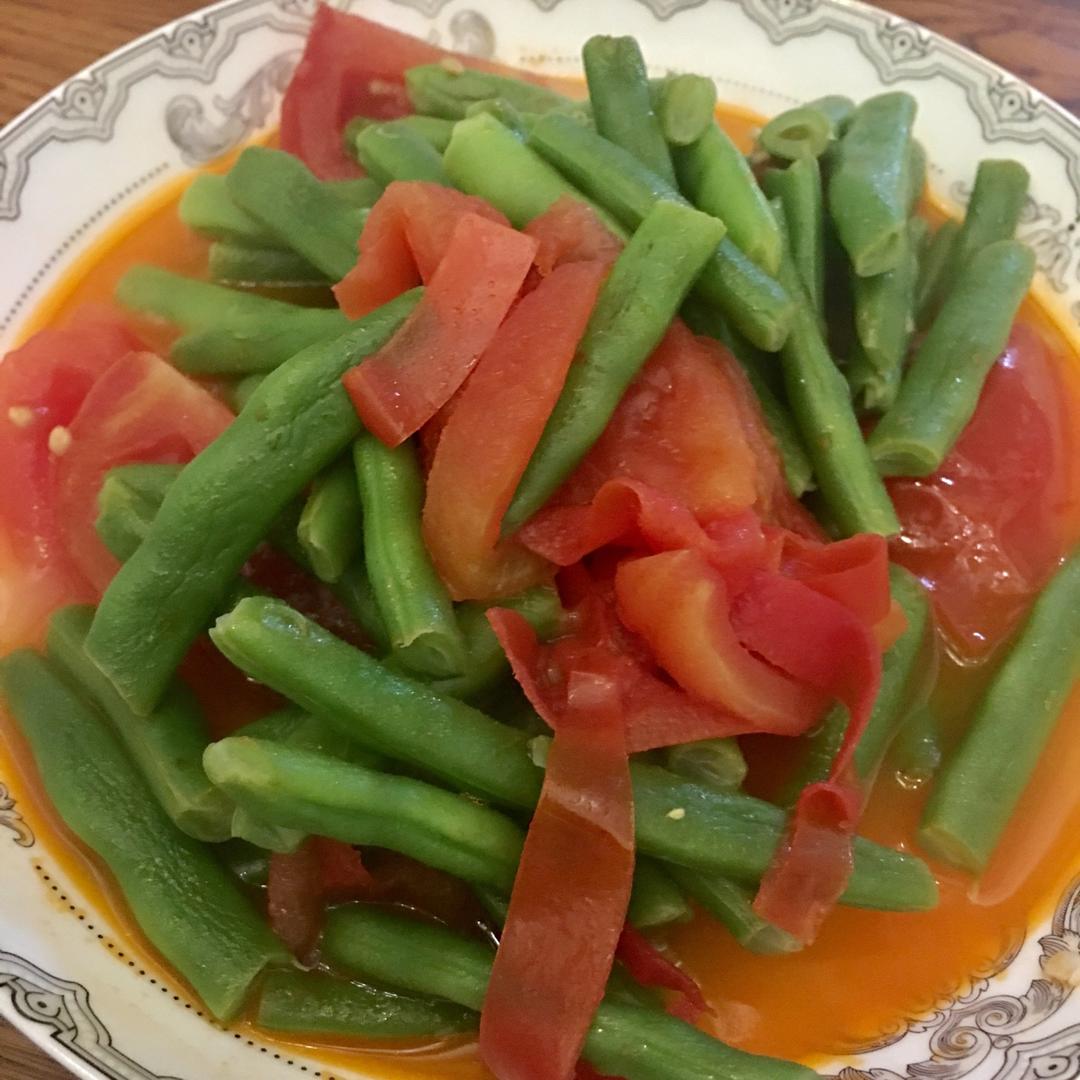 游大宁做的四季豆西红柿