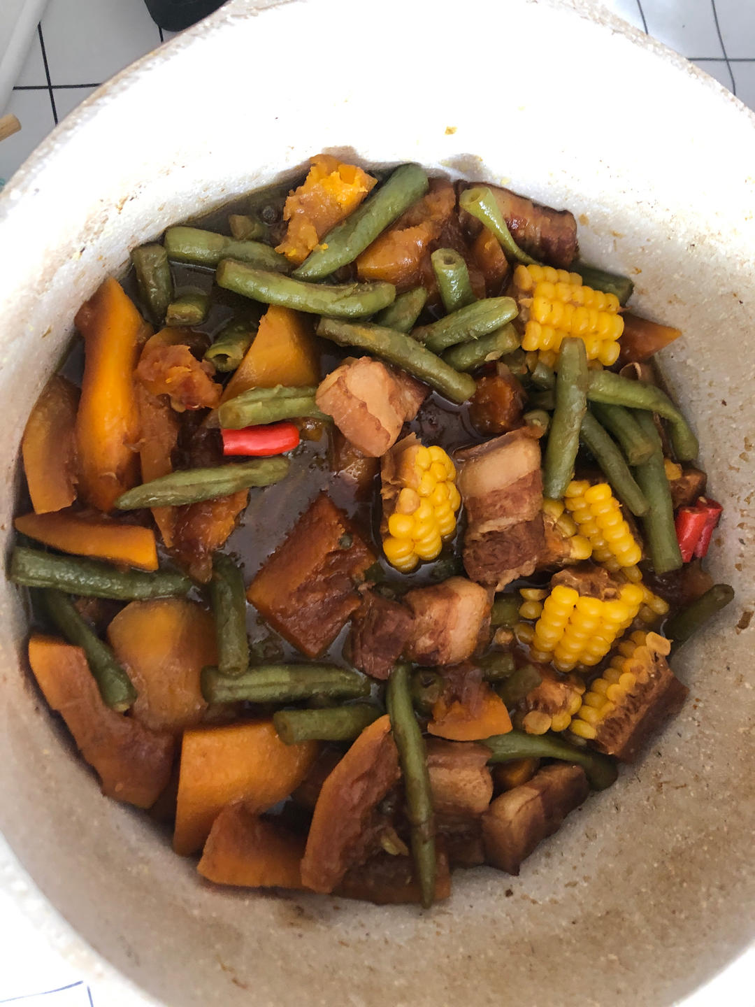 经典东北大丰收之排骨炖豆角玉米🌽南瓜🎃一锅出