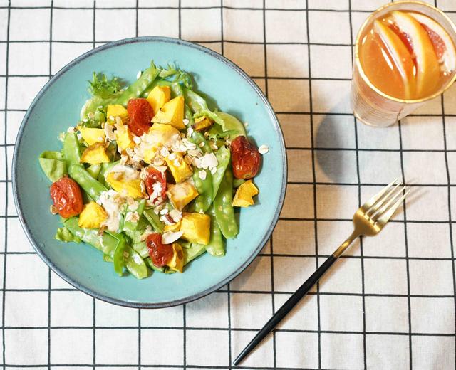 烤蔬菜小扁豆坚果沙拉配葡萄柚蜜茶的做法