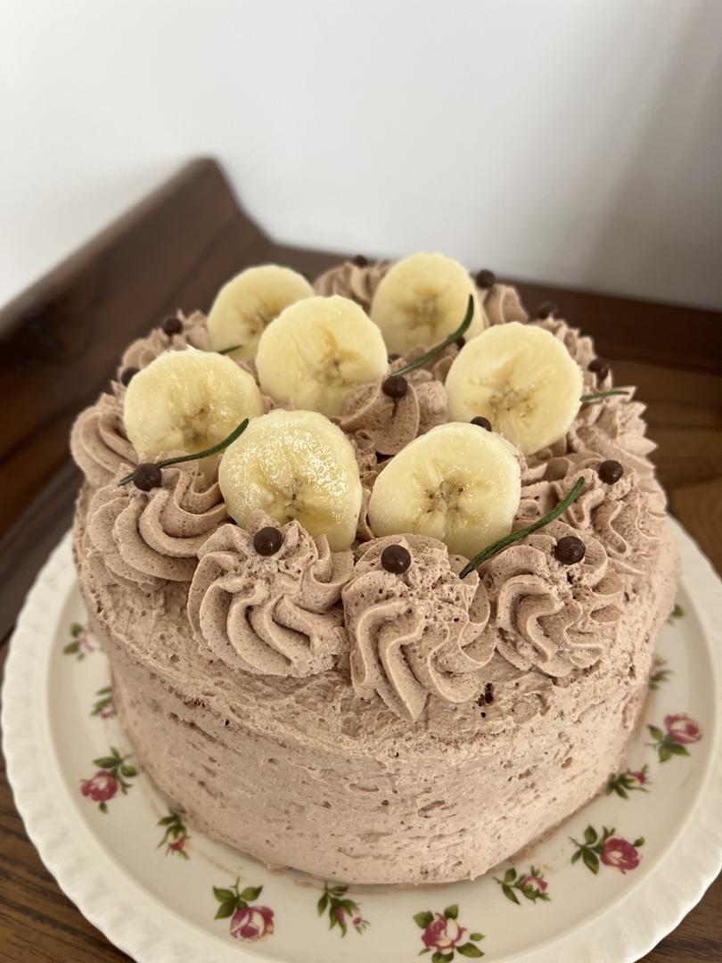 可可摩卡奶油蛋糕（香蕉馅）附可可戚风胚制作