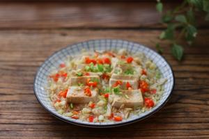 简单快手的美味蒸菜蚝油金针菇蒸豆腐的做法 步骤11