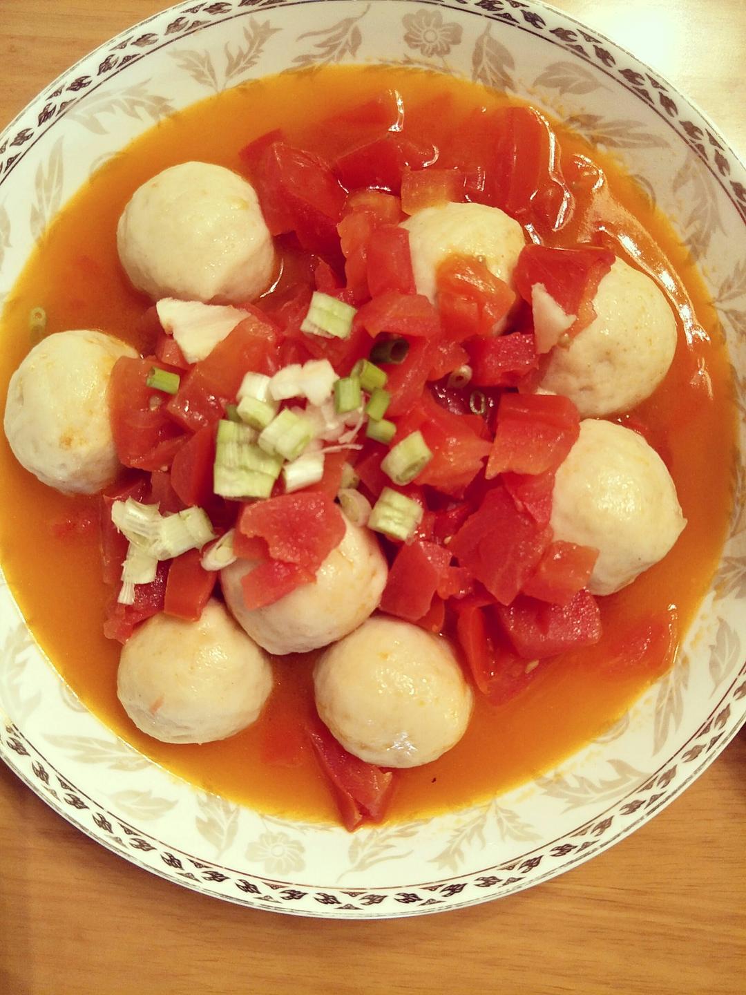 a山猪都变白了做的番茄鱼丸