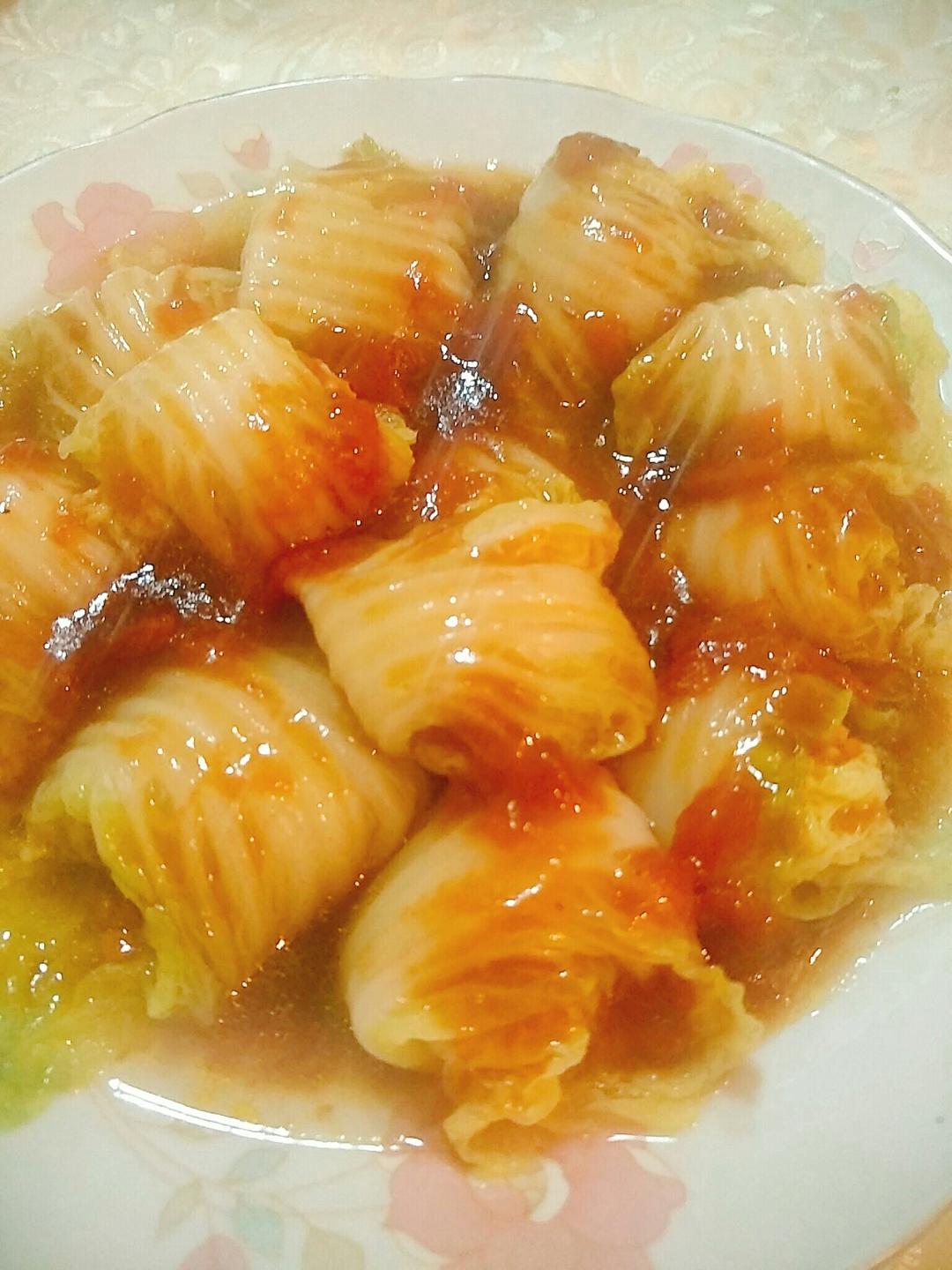 茄汁娃娃菜包肉