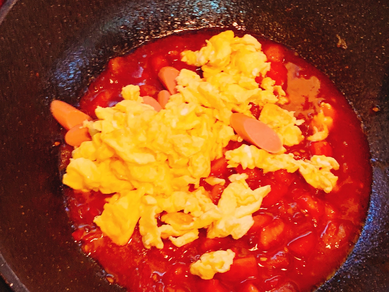 酸爽开胃❗️超级好吃的番茄火腿鸡蛋盖浇面的做法 步骤12