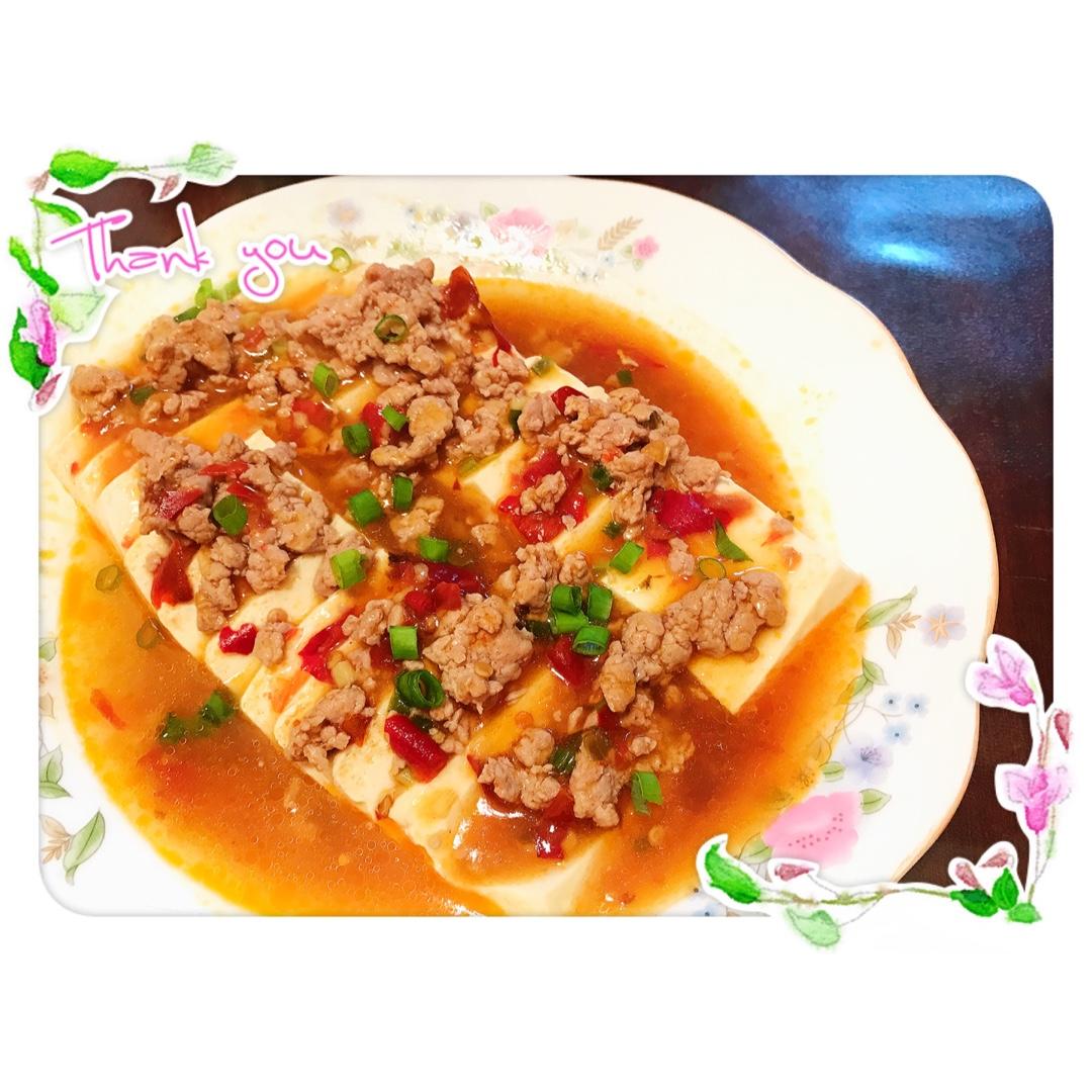 香辣肉末蒸豆腐